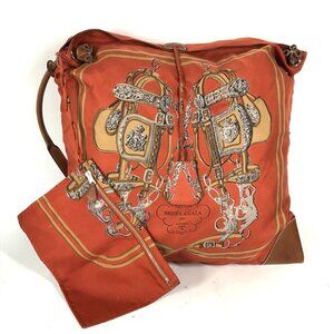 HERMES Silky City PM Crossbody bag with pouch Shoulder Bag silk / Leather Orange